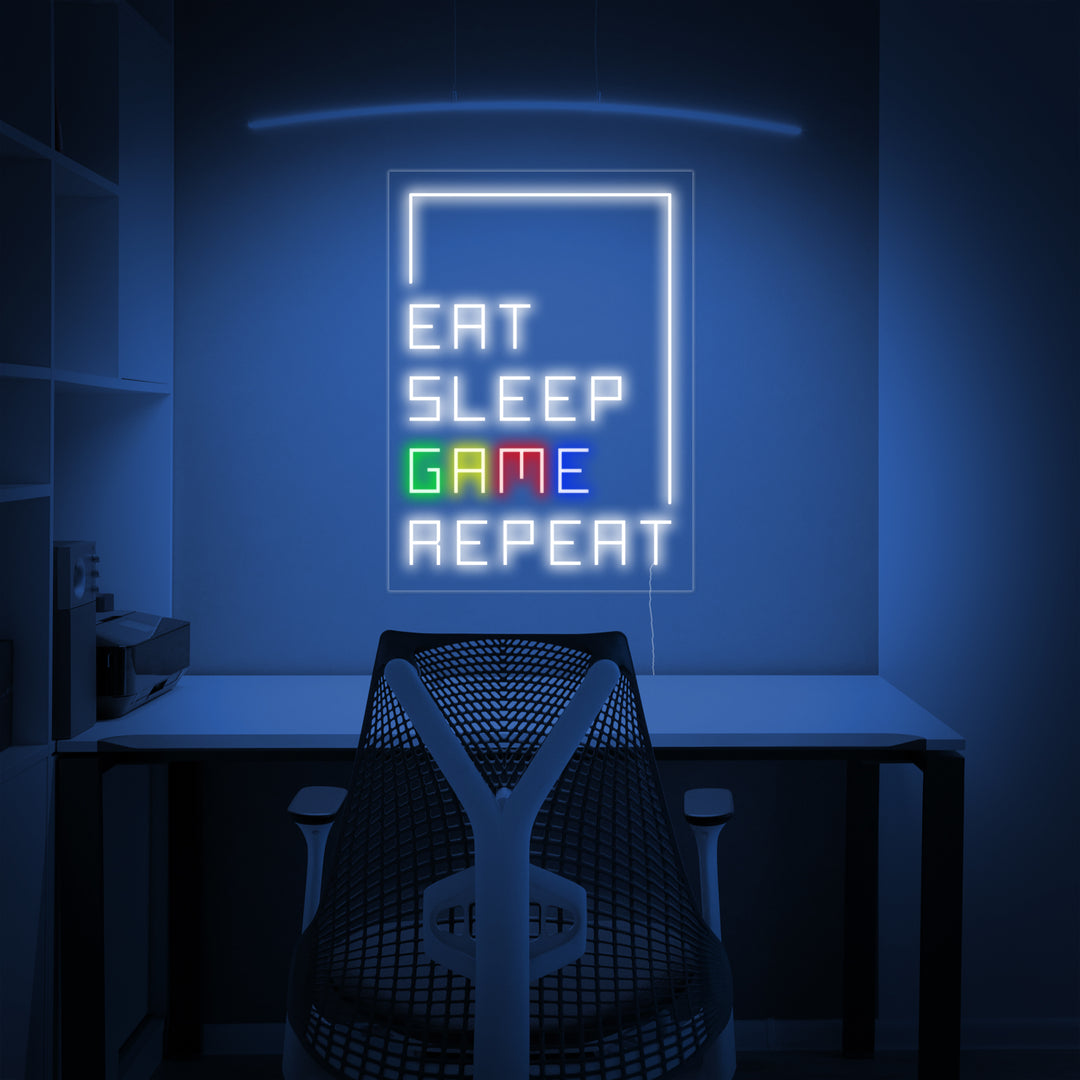 "Eat Sleep Game Repeat, Gaming Wall Decor" Neon Sign