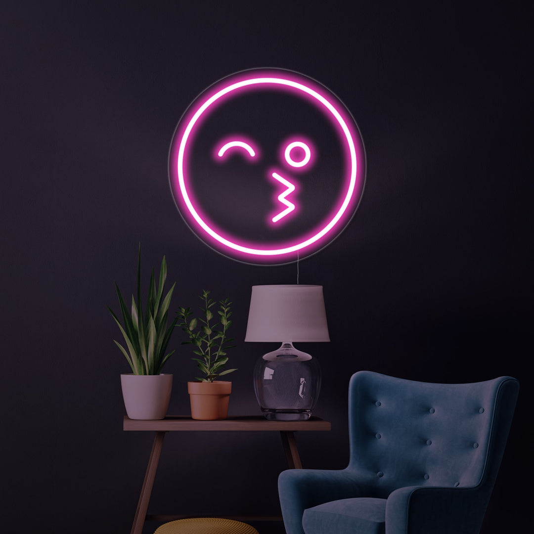 "Emoji Blink Kissing" Neon Sign