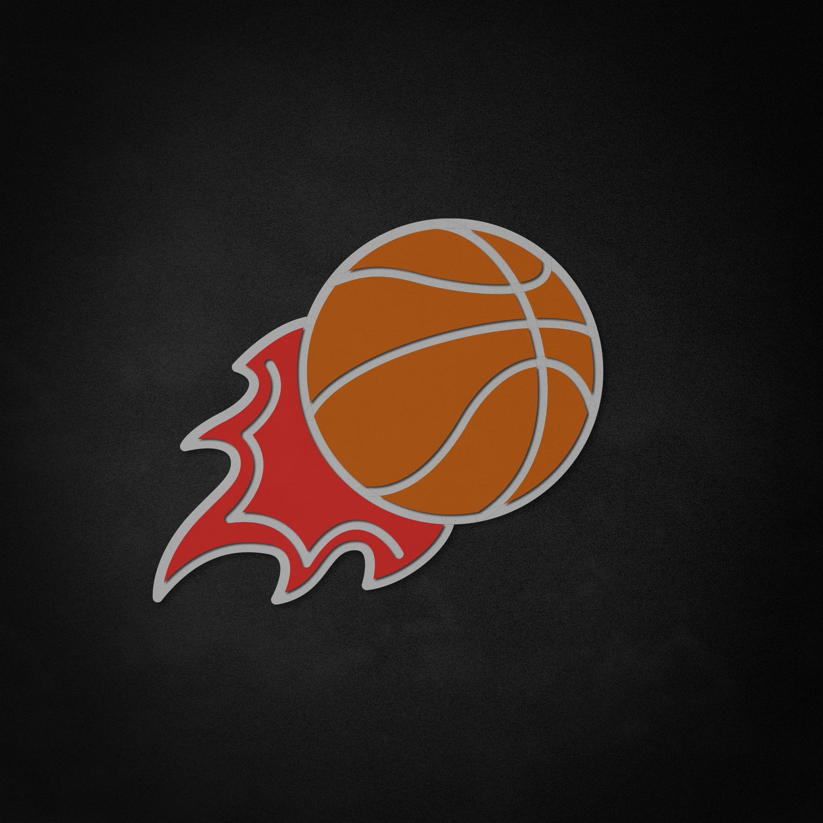 Close up view of Flaming Basketball neon sign design