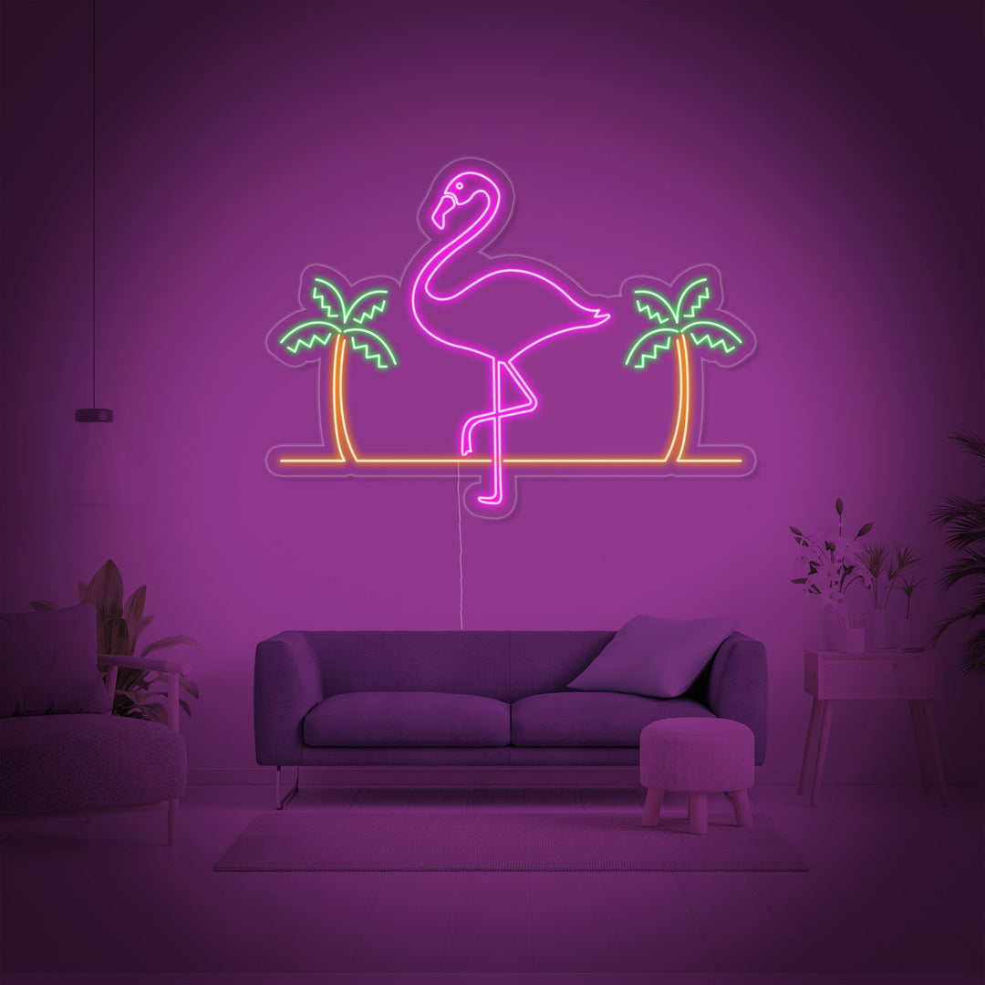 Flamingo Neon with Palm Trees Neon Sign