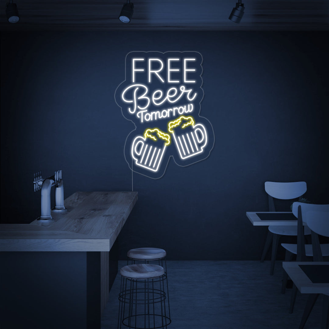 "Free Beer Tomorrow Bar" Neon Sign