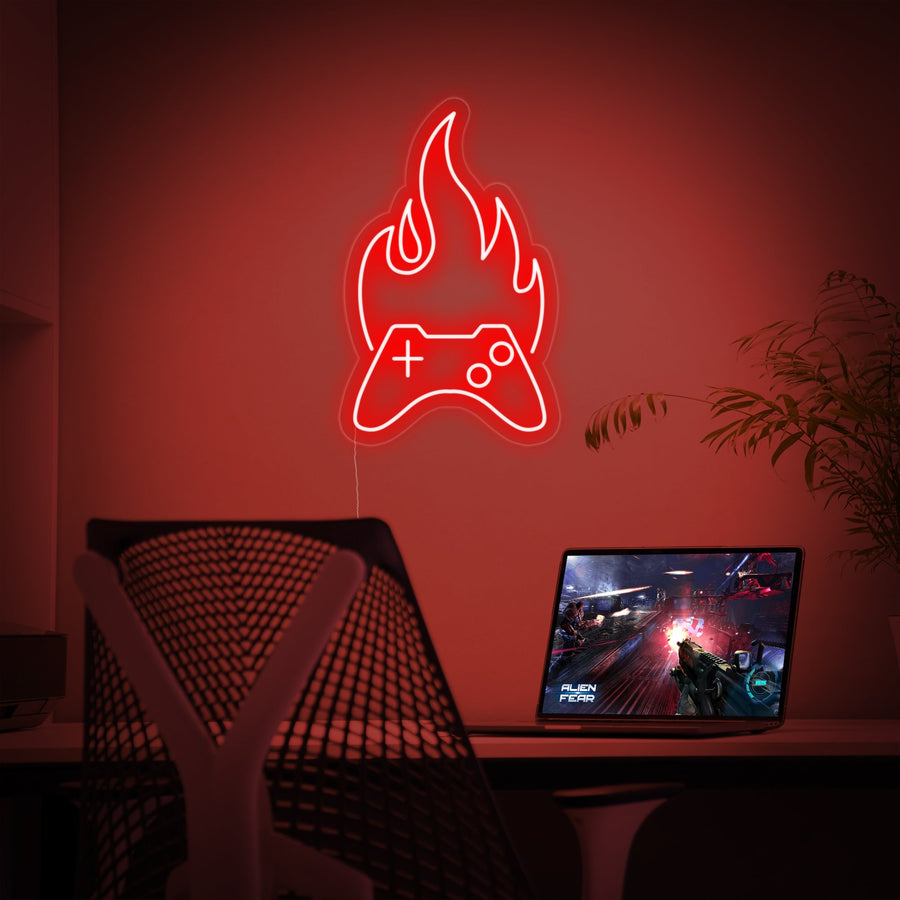 "Gamepad On Fire, Gamer Decor" Neon Sign
