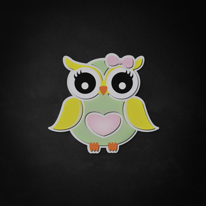 "Owl with Hair Bow" Neon Like Sign