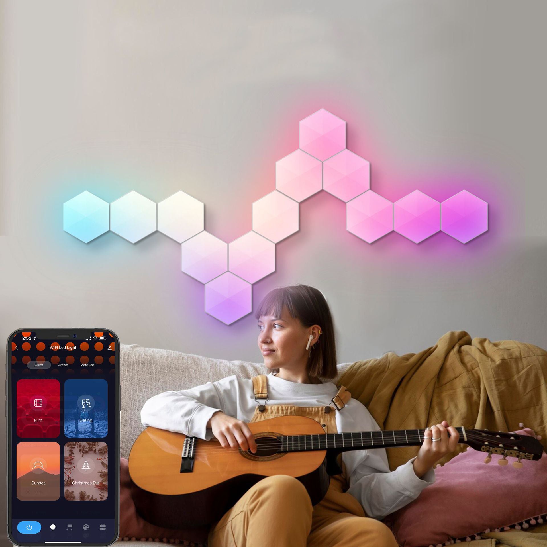 Smart Wi-Fi RGBIC LED Hexagon Wall Lights