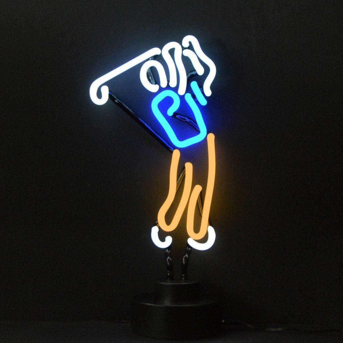 A glowing 'Golfer' glass table neon sign, illuminated on a black background