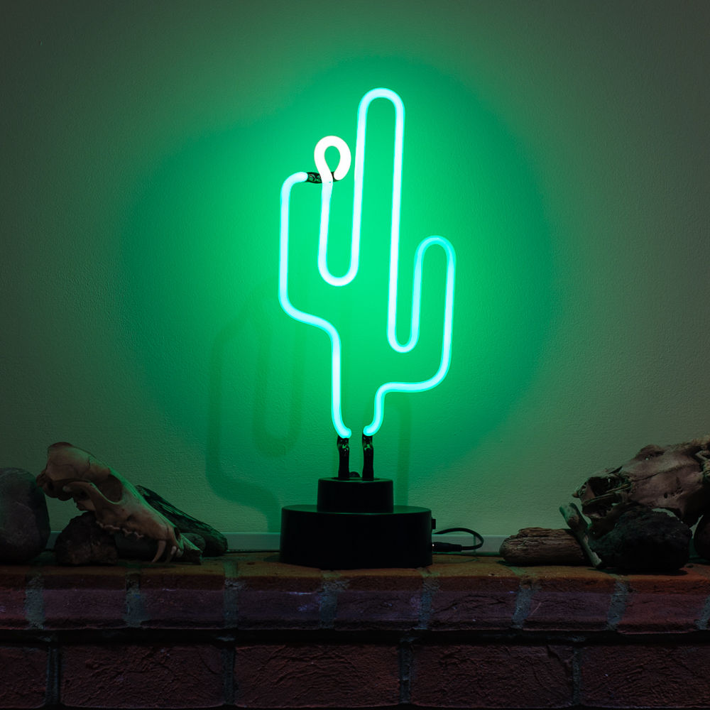 "Green Cactus" Table Neon Sign, Glass Neon Sign