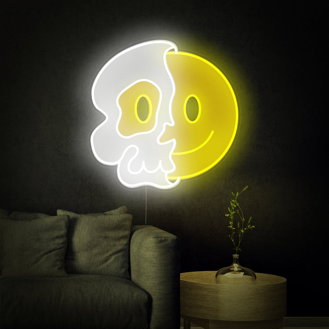 "Half of Skull with Smile Face UV Print" Neon Sign