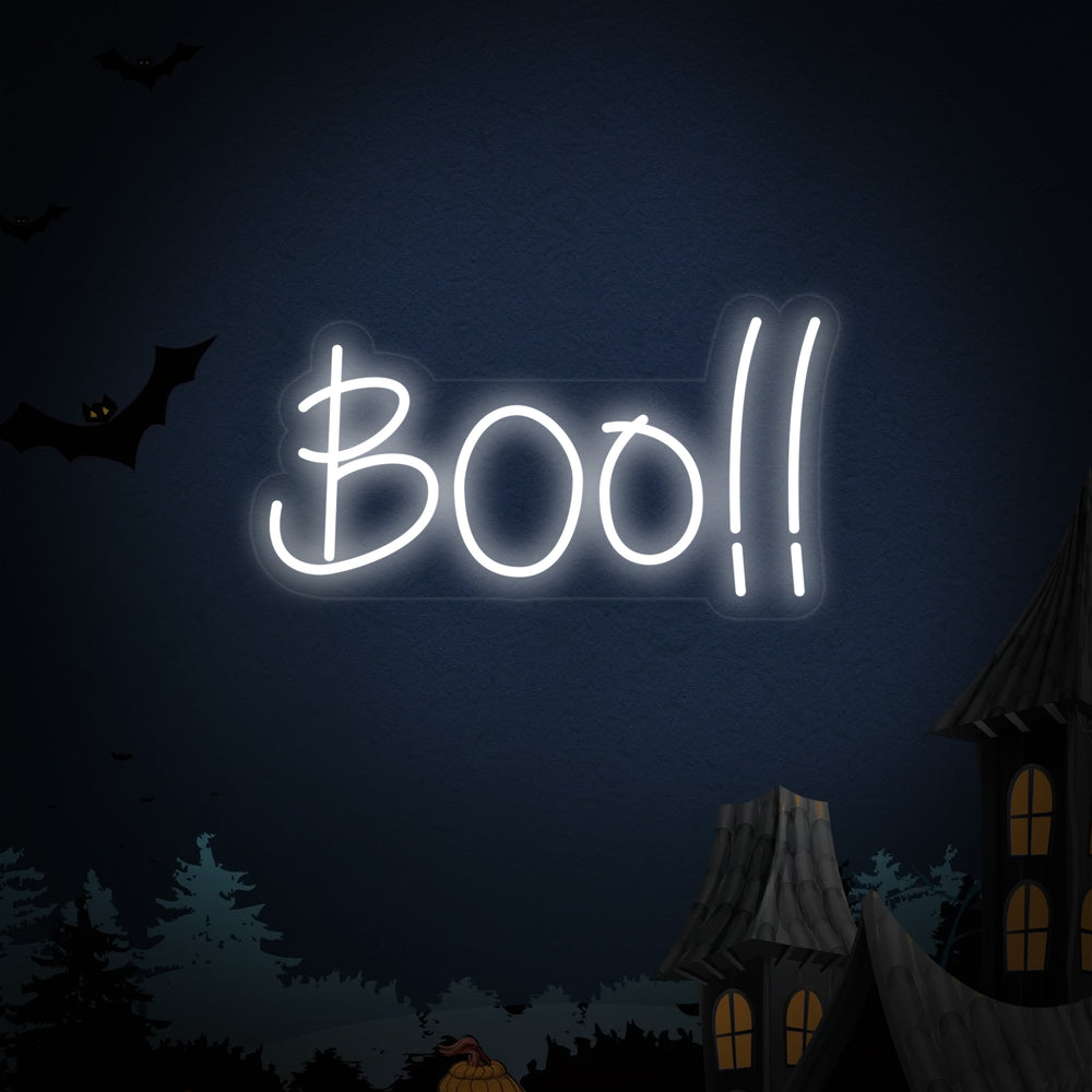 Vector graphic showing a clean, glowing orange 'Boo!' text sign.