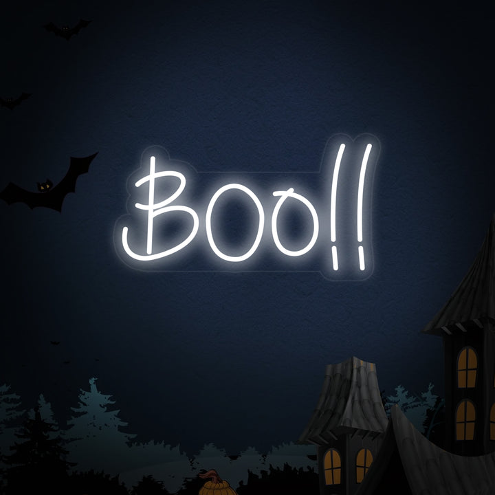 Vector graphic showing a clean, glowing orange 'Boo!' text sign.