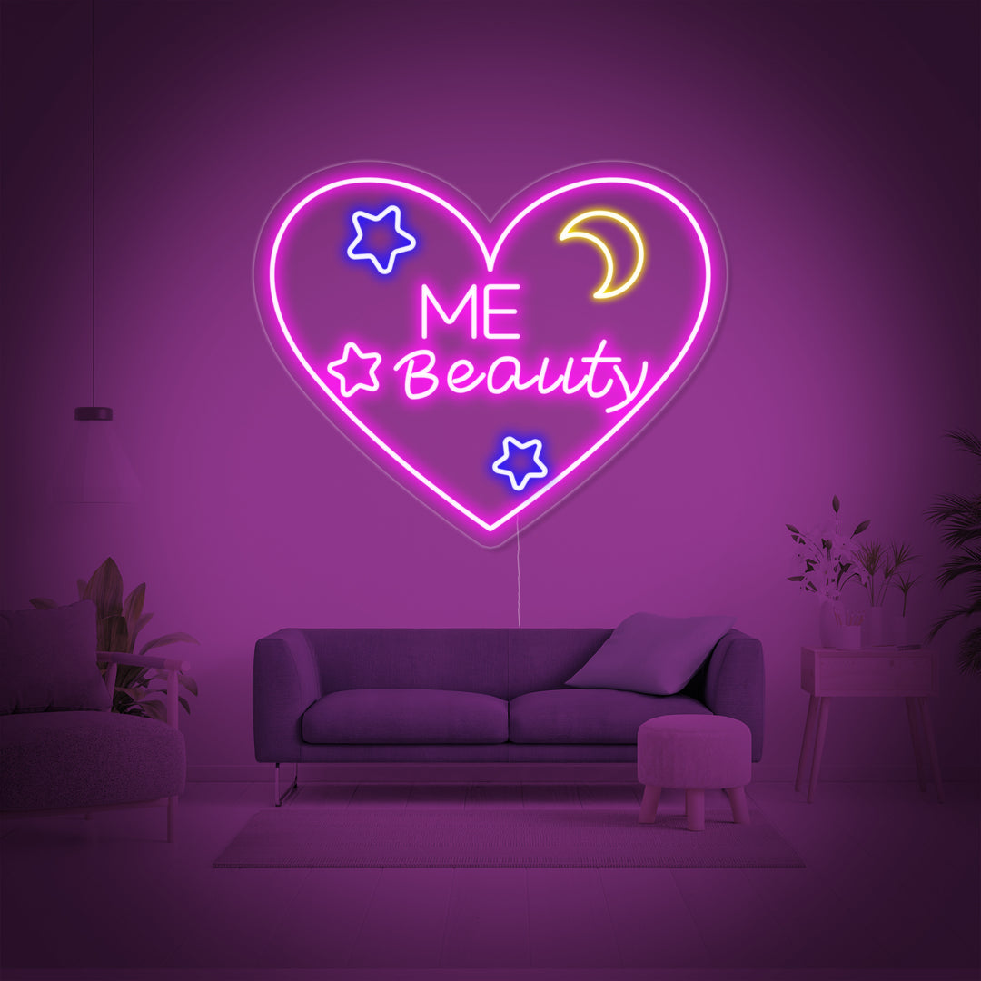 "Heart Love Me Beauty" Neon Sign