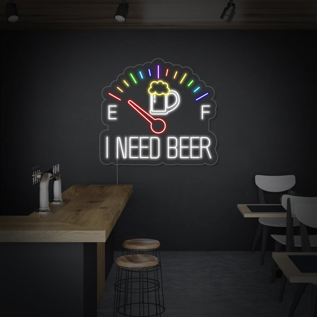 "I Need Beer Clock Bar" Neon Sign