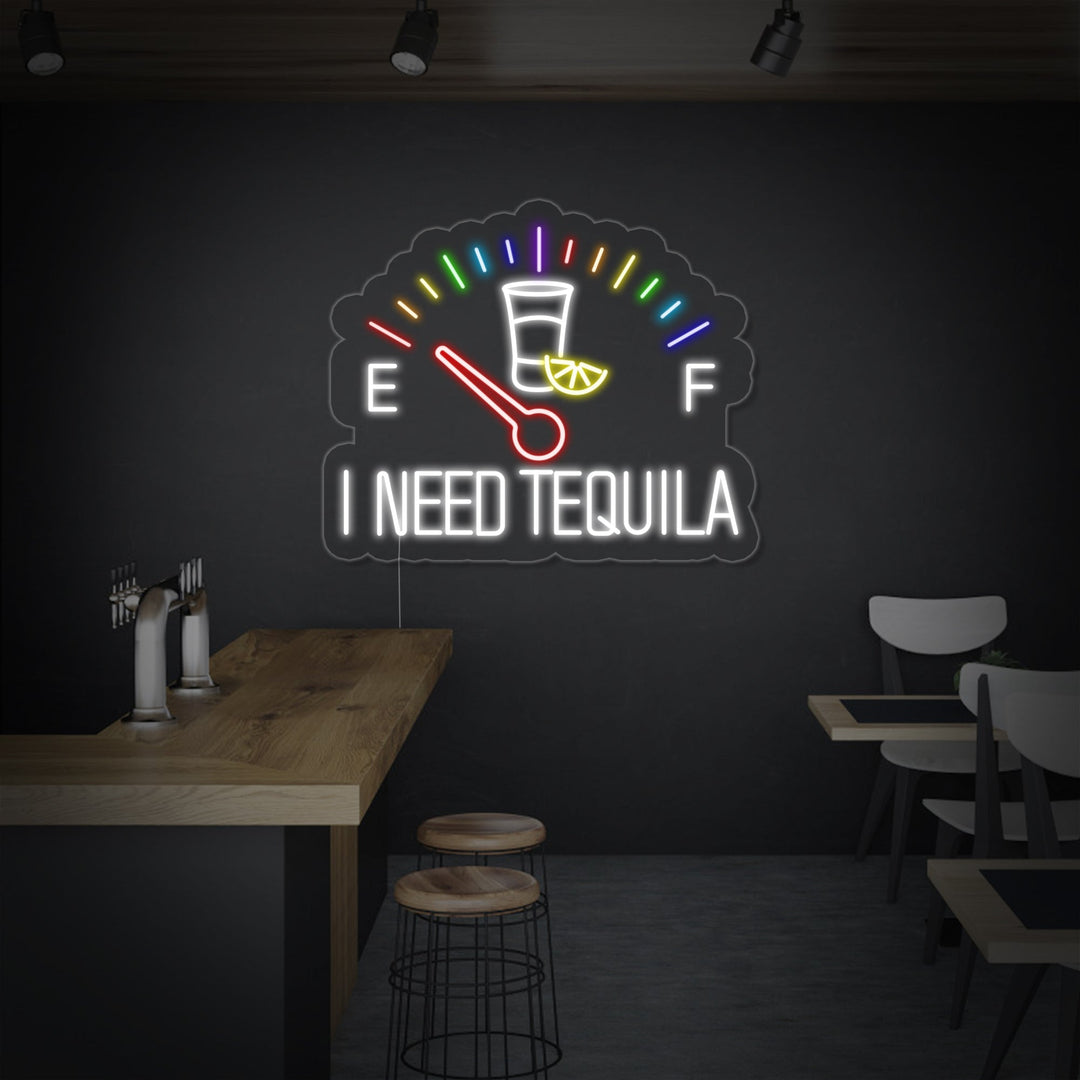 "I Need Tequlia Clock Bar" Neon Sign