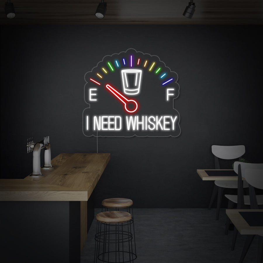 "I Need Whiskey Clock Bar" Neon Sign