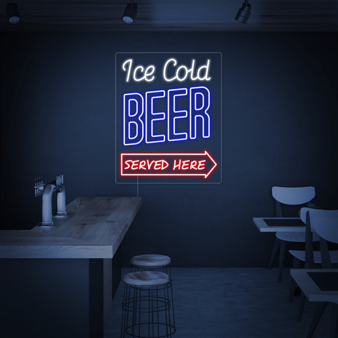 "Ice Cold Beer Served Here Bar" Neon Sign