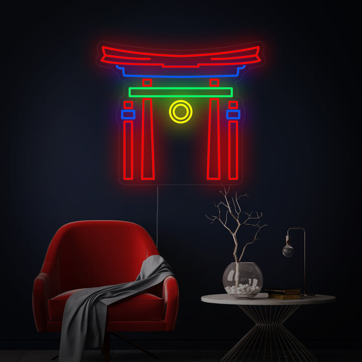 Detailed shot of the handcrafted Japanese Torii Gate neon sign with acrylic backing