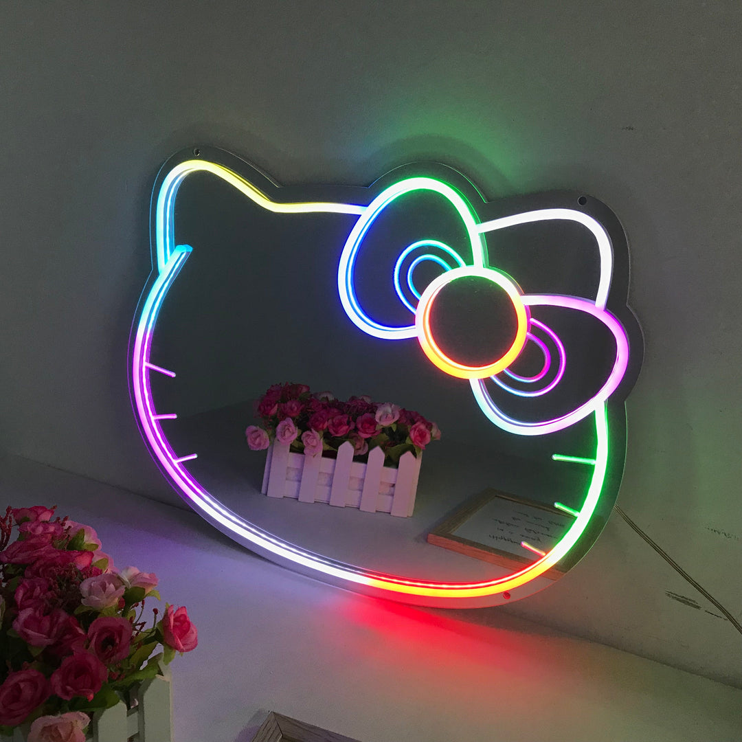 "Kitty Cat, Cartoon, Dreamy Color Changing" Mirror Neon Sign