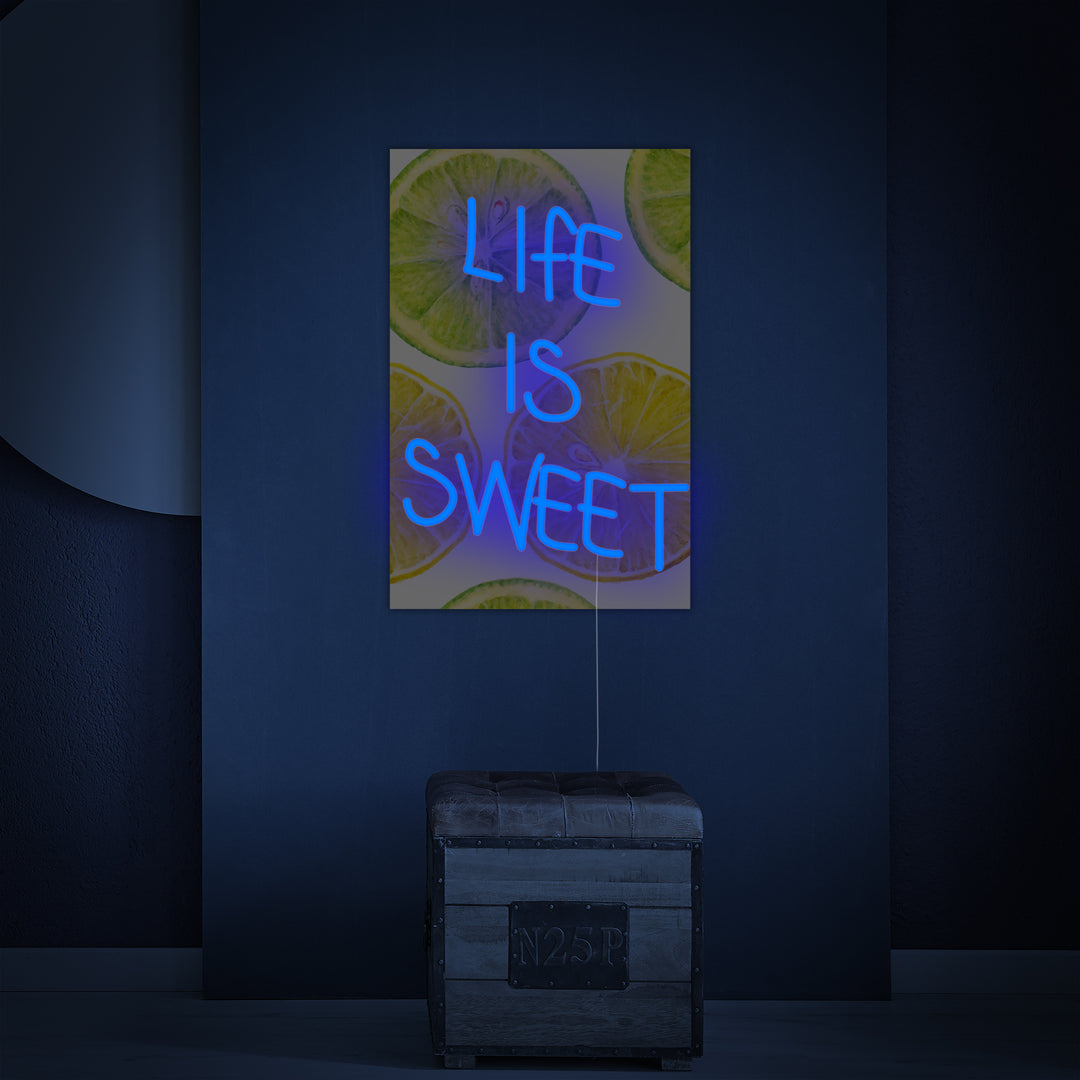 "Life Is Sweet with UV Print Background" Neon Sign