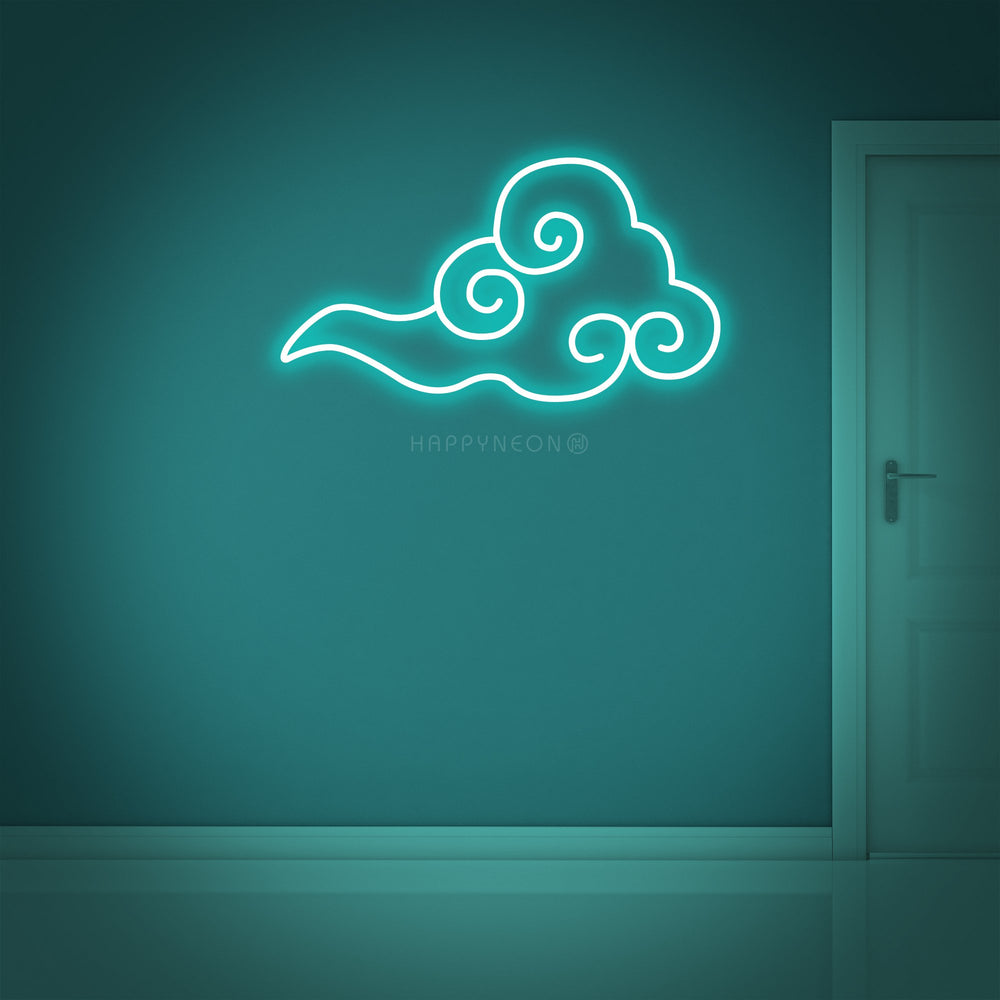 A stylized 'Lucky Cloud' neon sign graphic glowing against a clean, modern wall background.