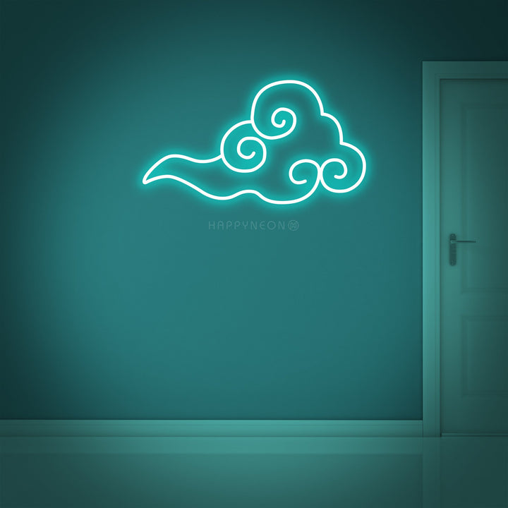 A stylized 'Lucky Cloud' neon sign graphic glowing against a clean, modern wall background.