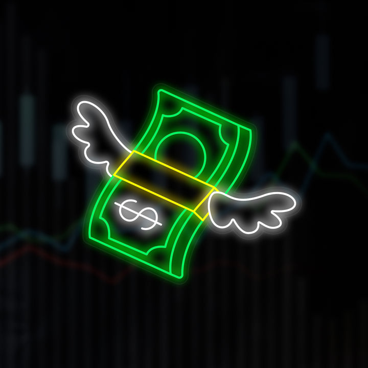 Close-up digital graphic design for the Lucky Dollar neon sign against a black background with subtle white lines.