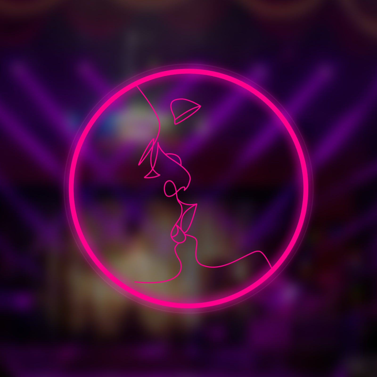 Clean outline drawing showing a man and woman kissing neon sign, aesthetic body art design
