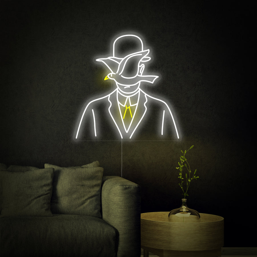 "Man in A Bowler Hat Rene Magritte" Neon Sign