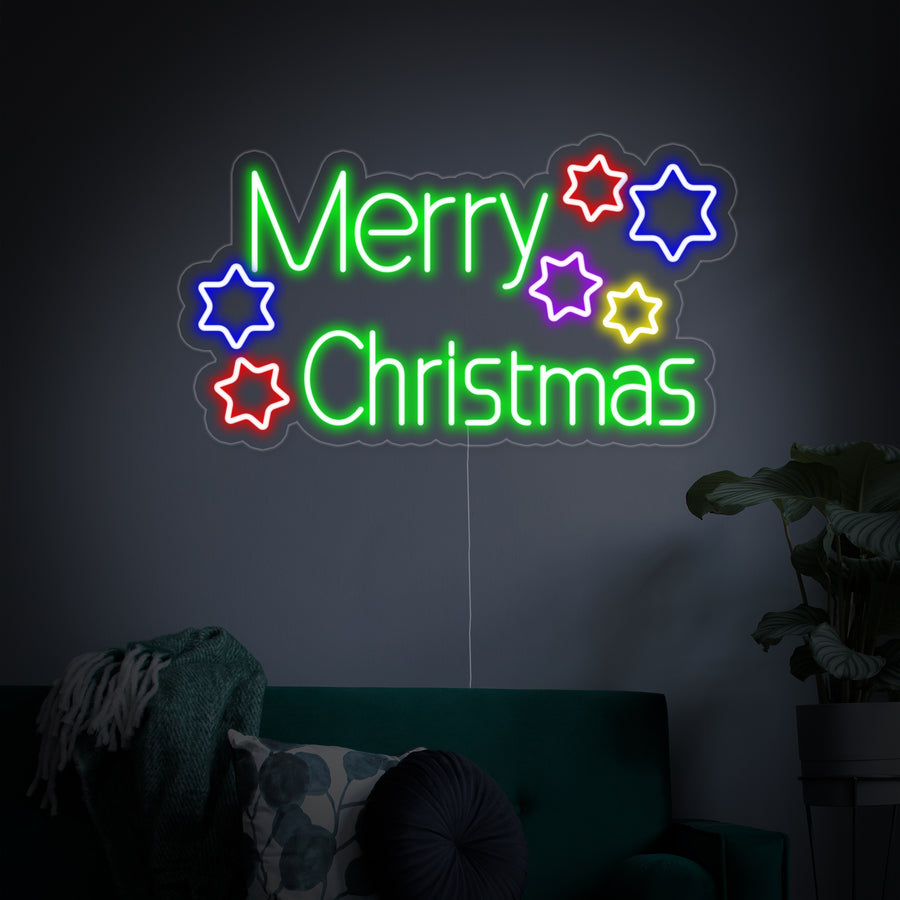 "Merry Christmas Stars" Neon Sign