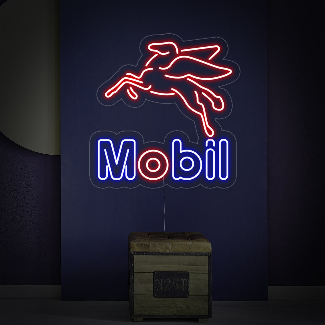 Mobil Oil Gas Shop Neon Sign