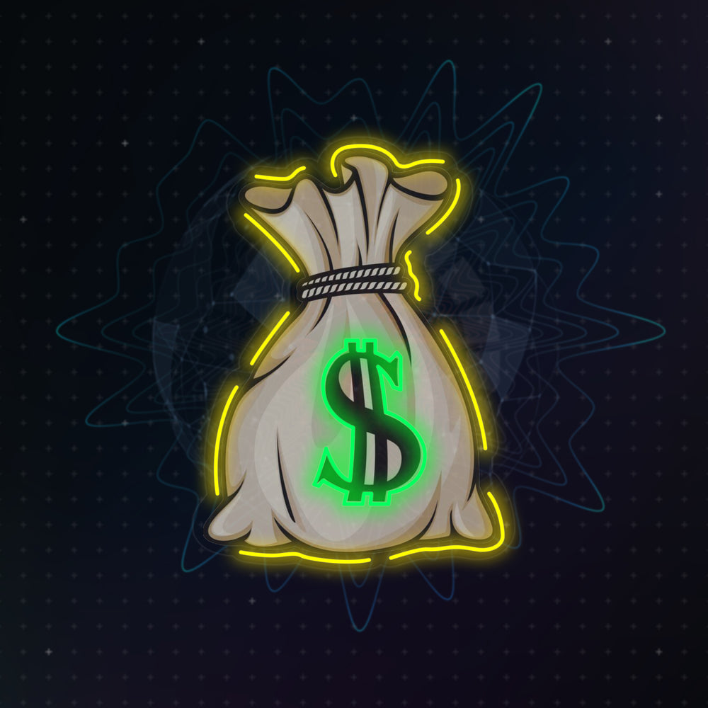 Digital design file showing the Money Bag UV Print neon sign graphic.