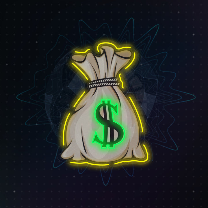 Digital design file showing the Money Bag UV Print neon sign graphic.