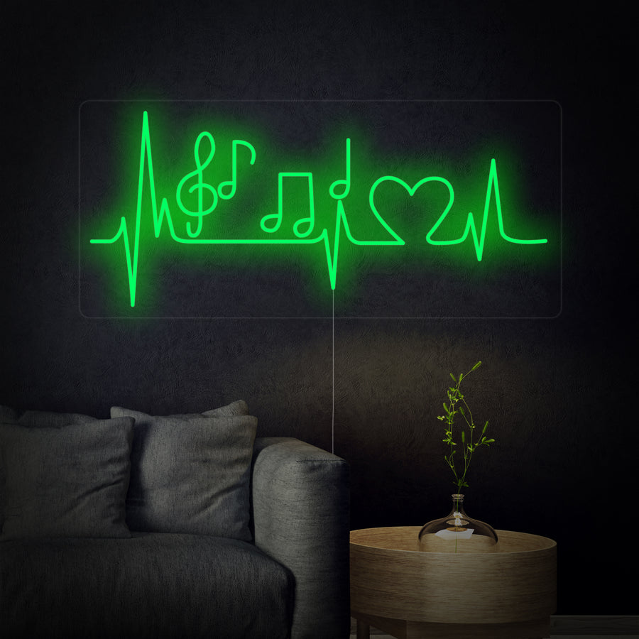 "Music Note Pulse Heart" Neon Sign