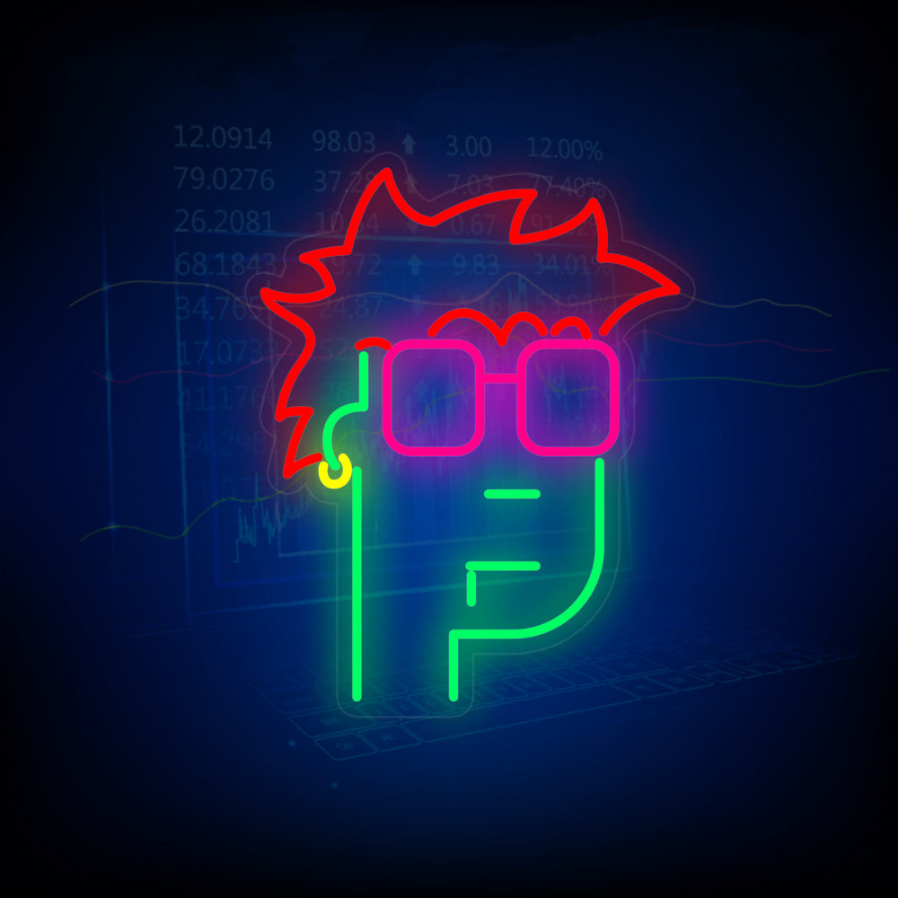 Graphic representation of the NFT Monkey neon sign design on a neutral background.