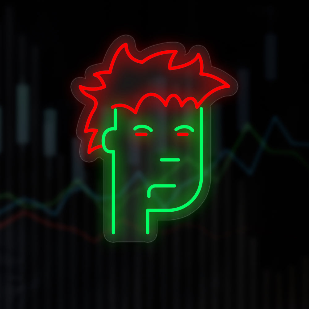 The NFT Monkey neon sign design shown as a flat graphic against a digital price chart background.