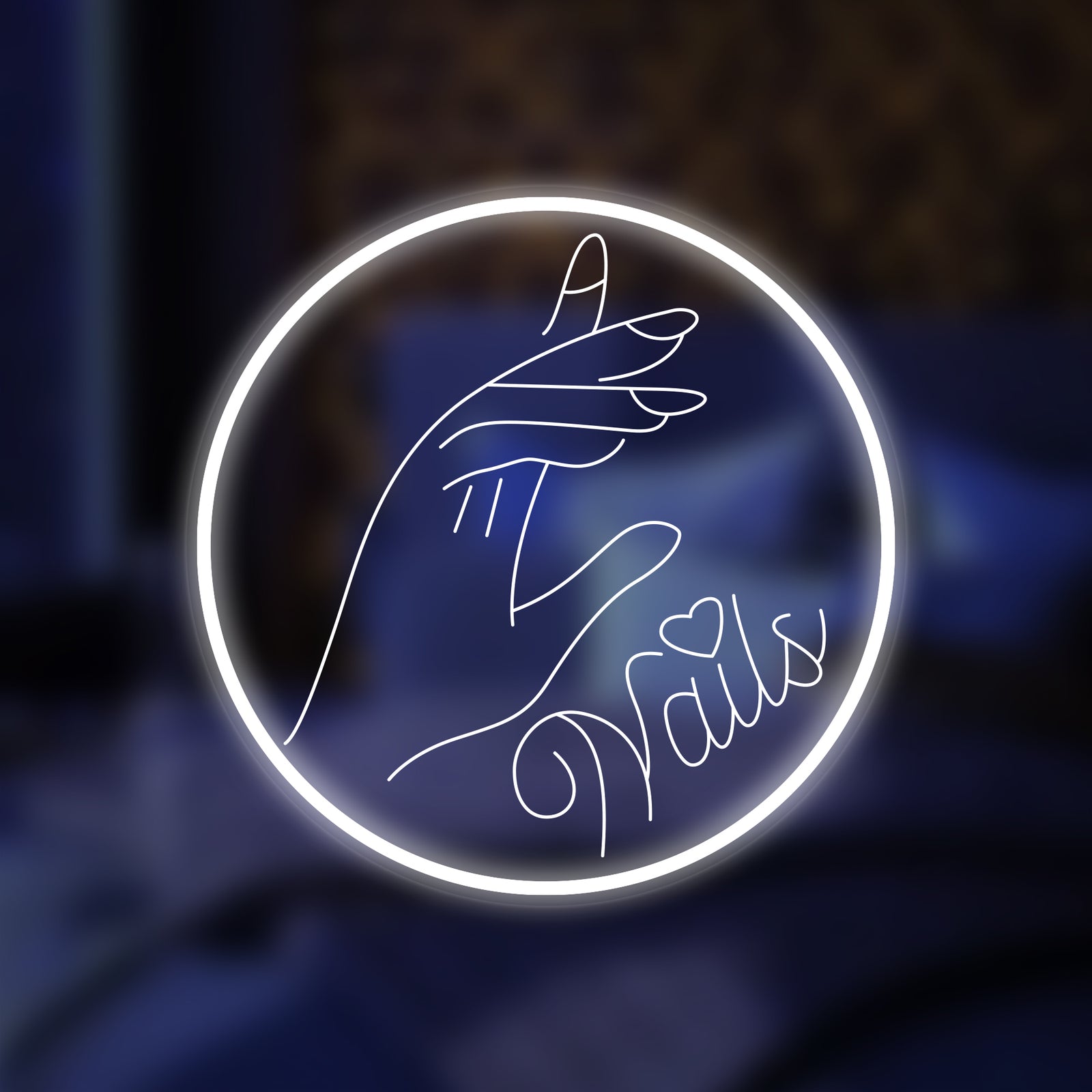 'Nails' mini neon sign glowing with hand illustration graphic