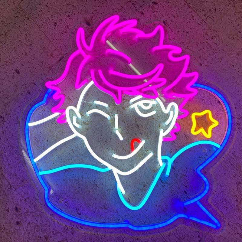 A clean graphic illustration of the 'Oikawa Tooru' name designed in blue neon tubes.
