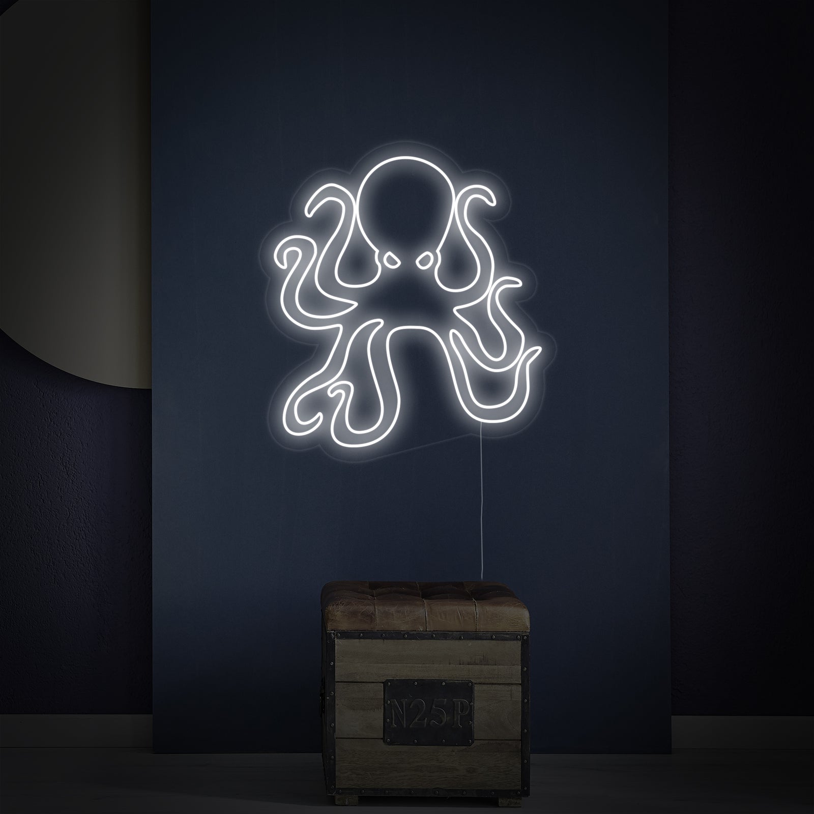 Octopus Restaurant Sea Animal neon sign design showing a stylized orange octopus wearing a chef's hat, holding cutlery, and the text 'RESTAURANT' below it.