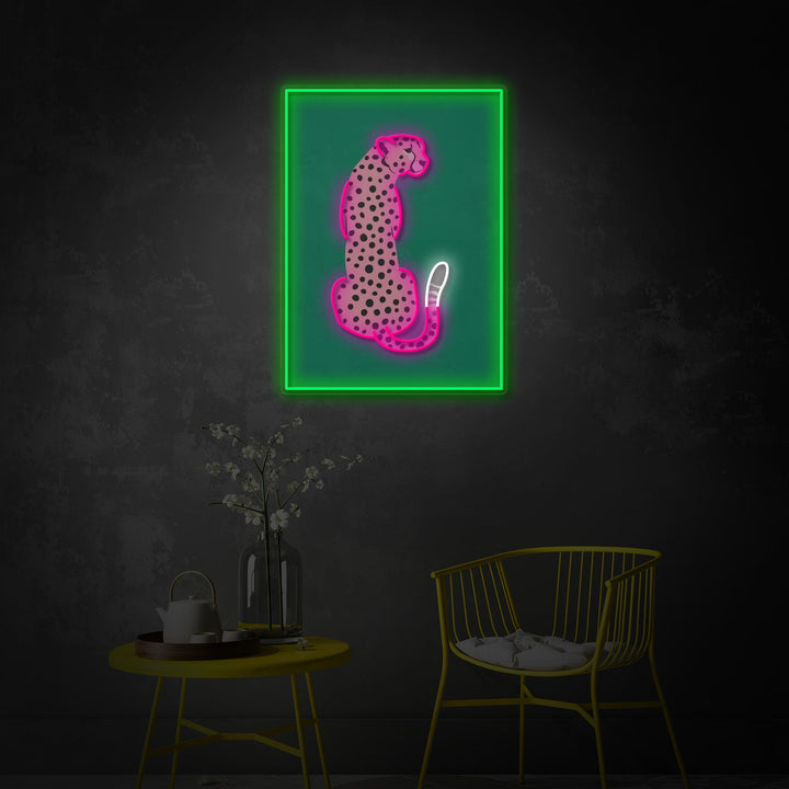 "Pink Leopard African Cheetah Tropical Pop Art" UV Print LED Neon Sign