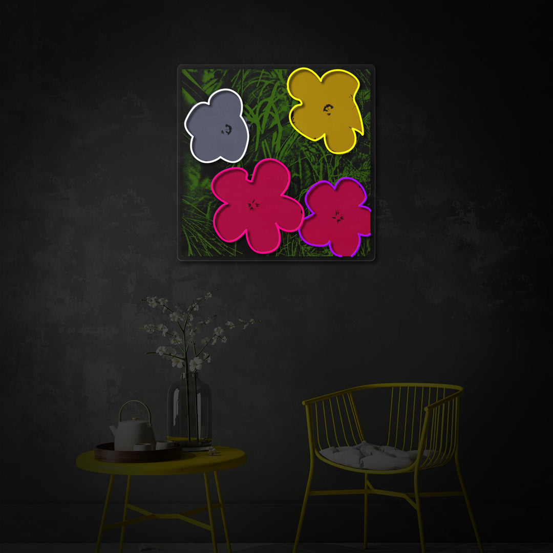 "Pop Art In Bloom, Famous Artist's Flowers" UV Print LED Neon Sign