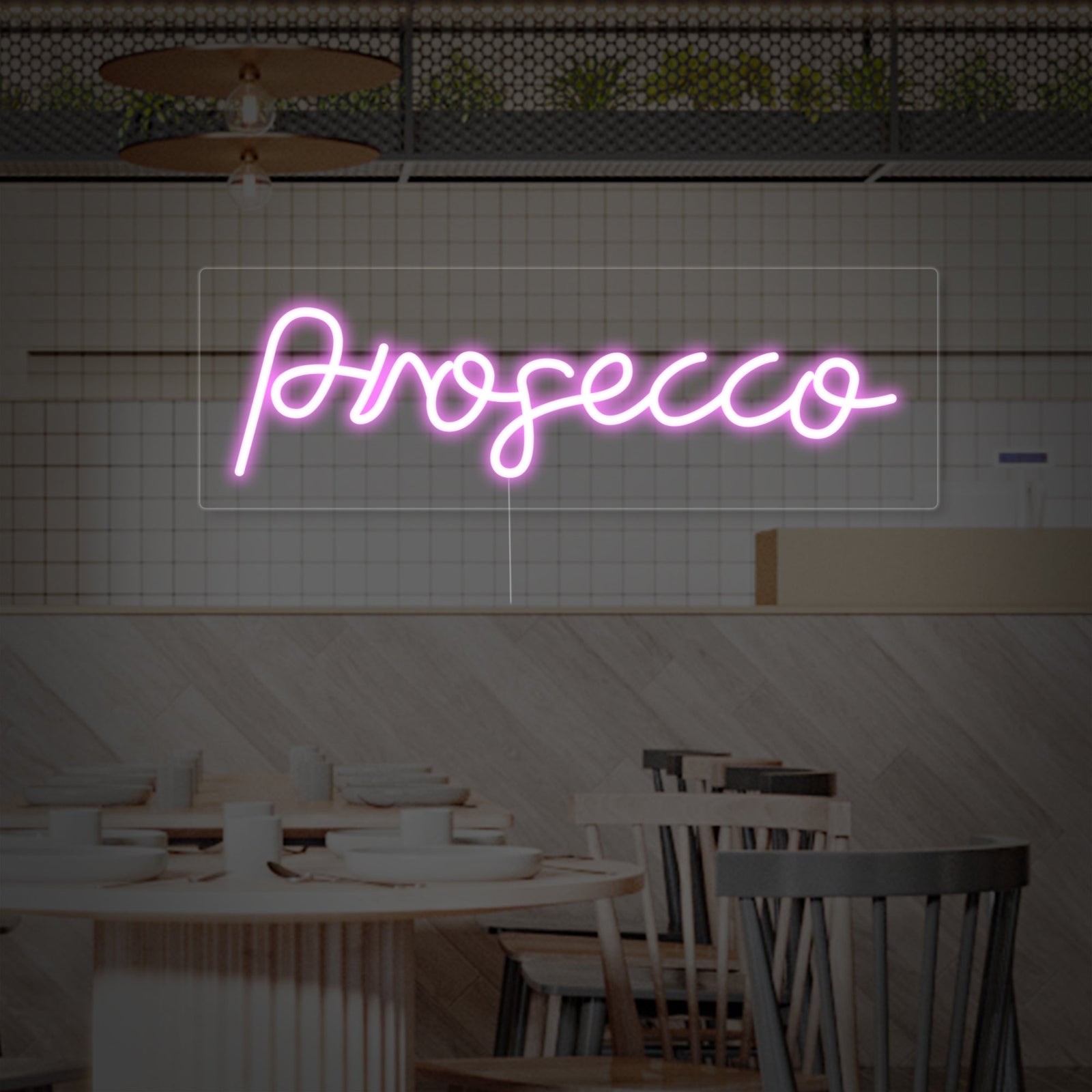 A clean graphic representation of the 'Prosecco' neon sign design with crisp lettering.