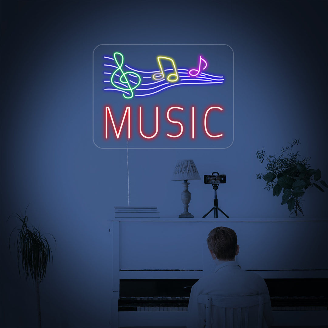 "Red Music With Musical Notes" Neon Sign