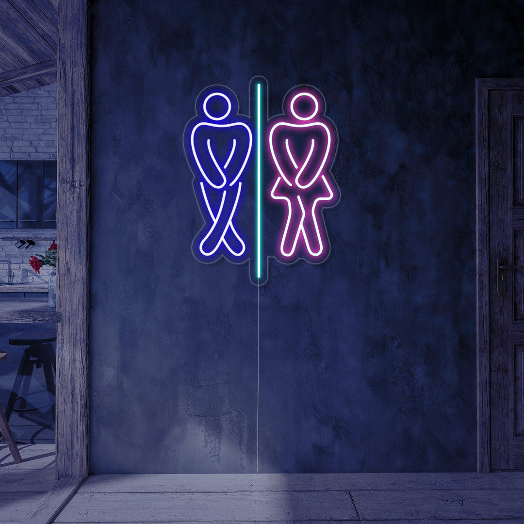 "Restroom Boy and Girl Toilet" Neon Sign