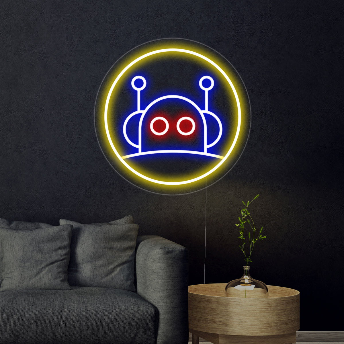 A clean product shot of the unlit Robot Pig Neon Sign, displaying its detailed tubing structure and clear acrylic backing.