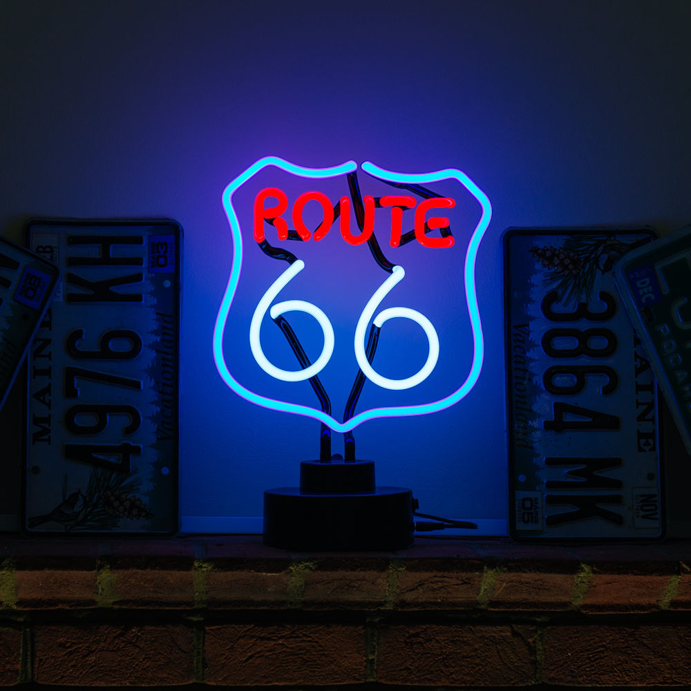 "Route 66" Table Neon Sign, Glass Neon Sign