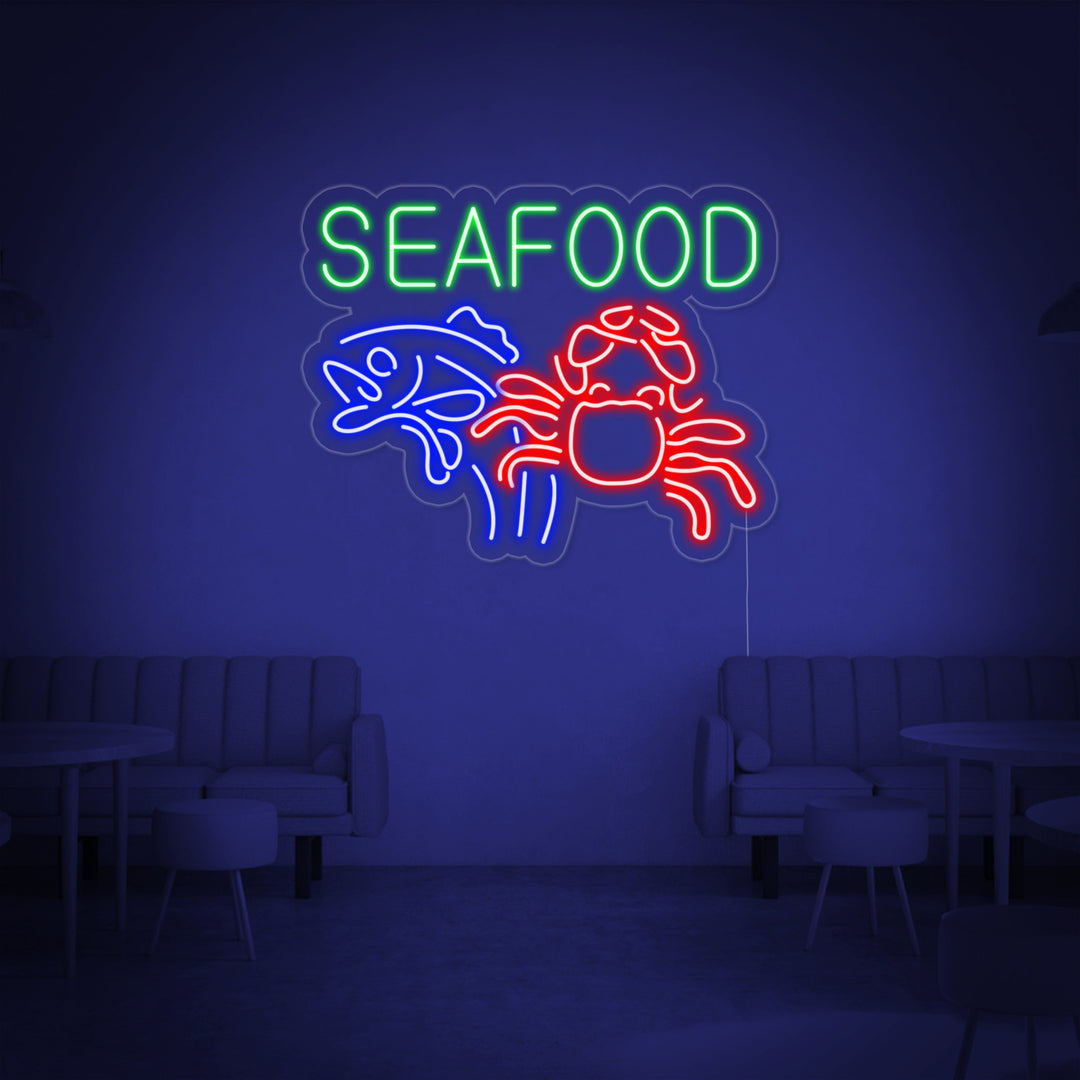 "Seafood Crab Fish" Neon Sign
