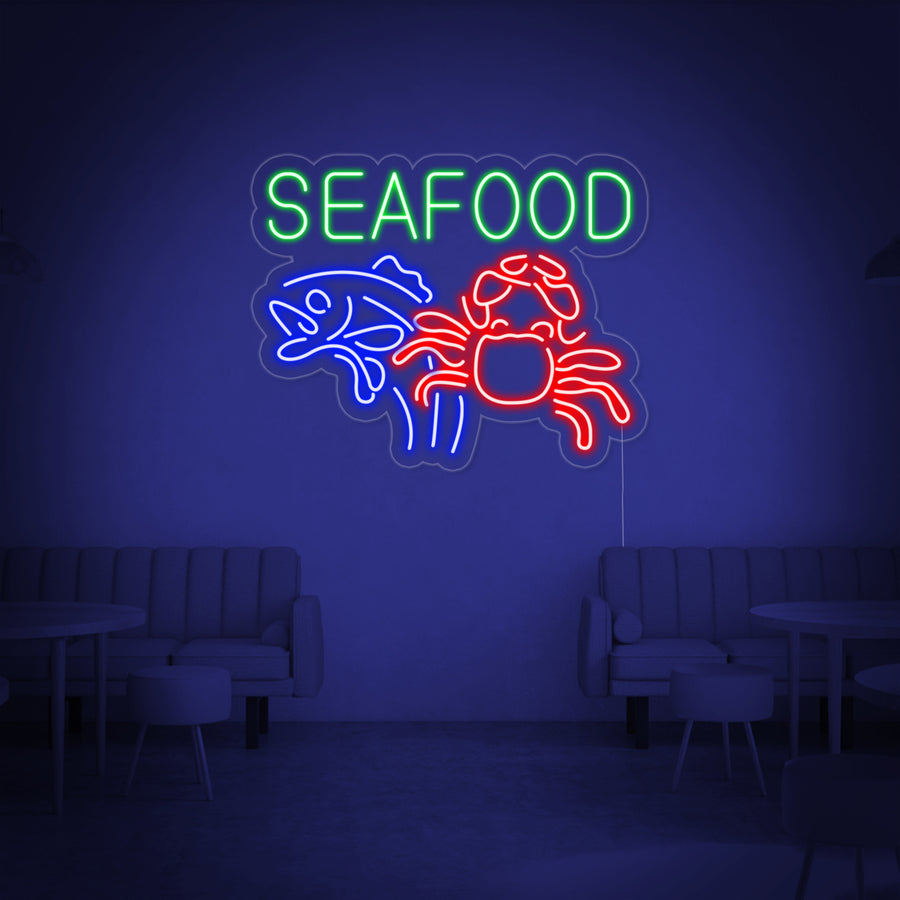 "Seafood Crab Fish" Neon Sign