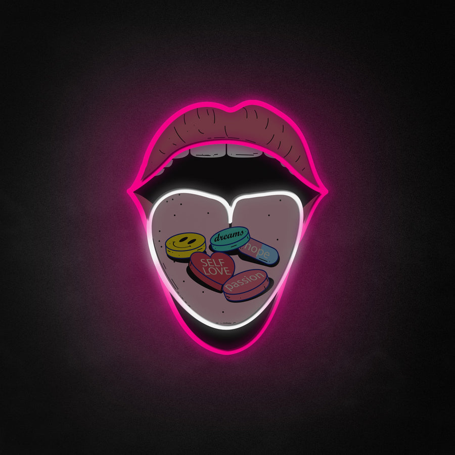 "Self Love Pills, Mouth" Neon Like Sign