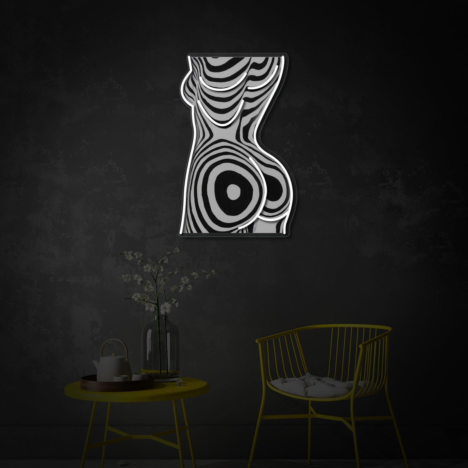 Close-up detailed view of the zebra pattern and body shape on the UV print neon sign, showcasing the intricate design details and lighting.