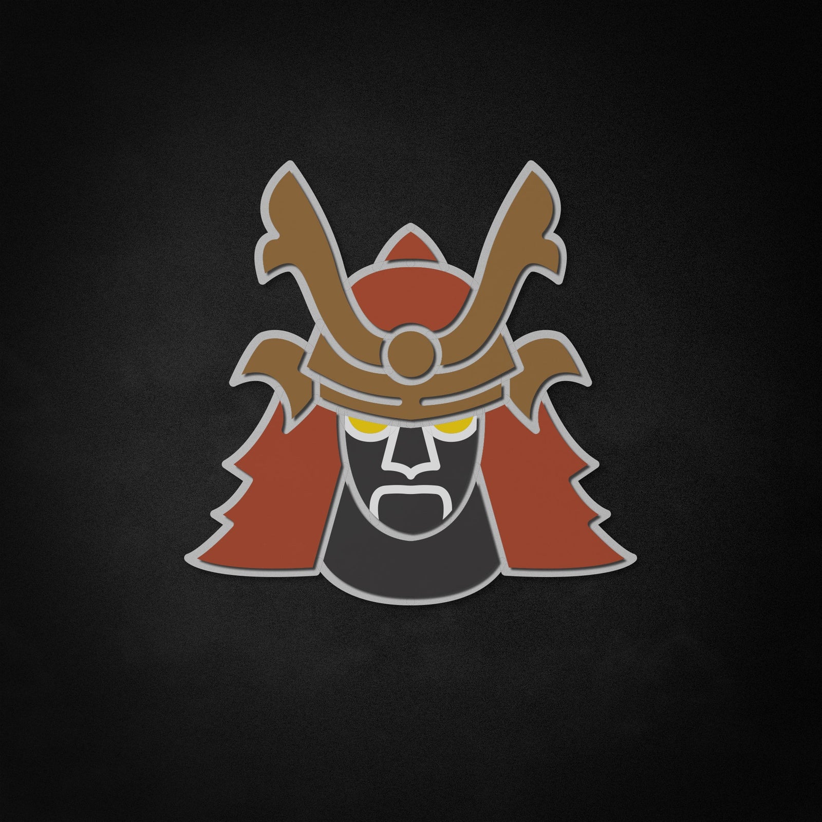 Stylized vector graphic of the "Shogun Mask" neon-like sign design, featuring intricate white patterns with red outlines on a dark background.