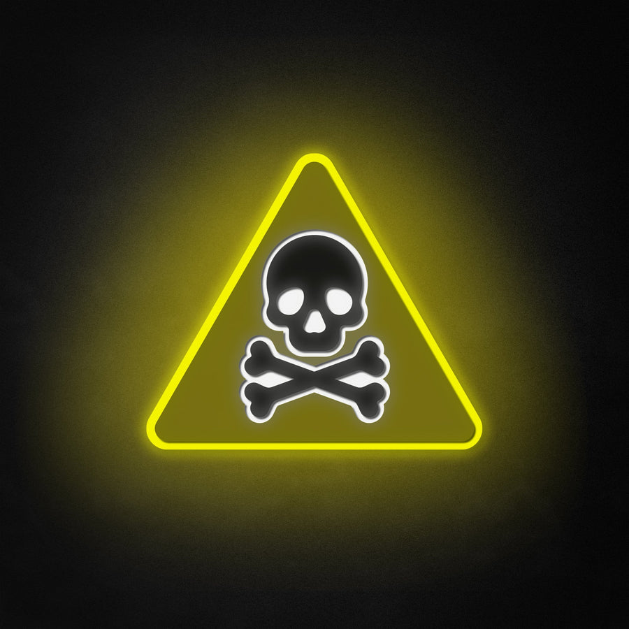 "Skull And Crossbones, Triangle Warning Symbol" Neon Like Sign