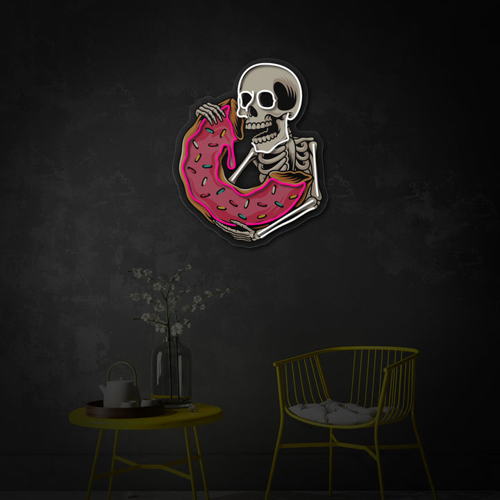 "Skull Eating Delicious Donut" UV Print LED Neon Sign